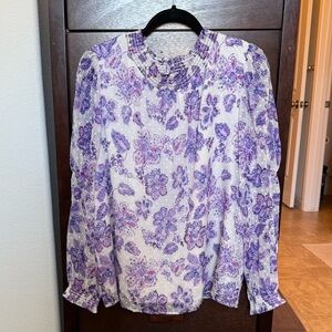 LOFT Purple Floral Long Sleeve Blouse